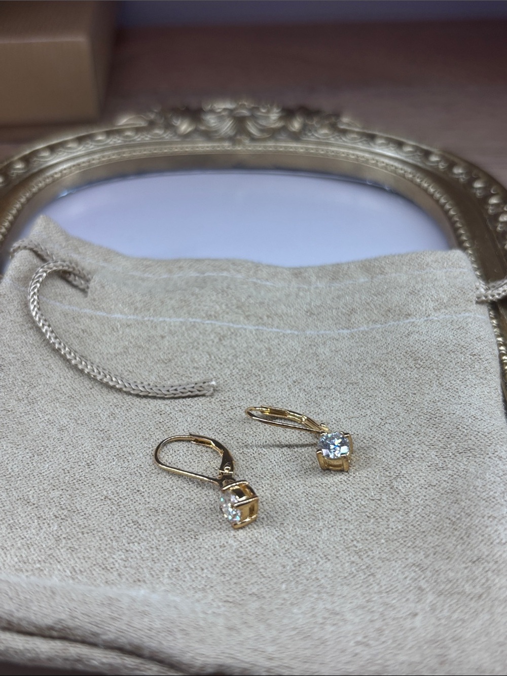 JTV Gold Drop Earrings with Clear Stones